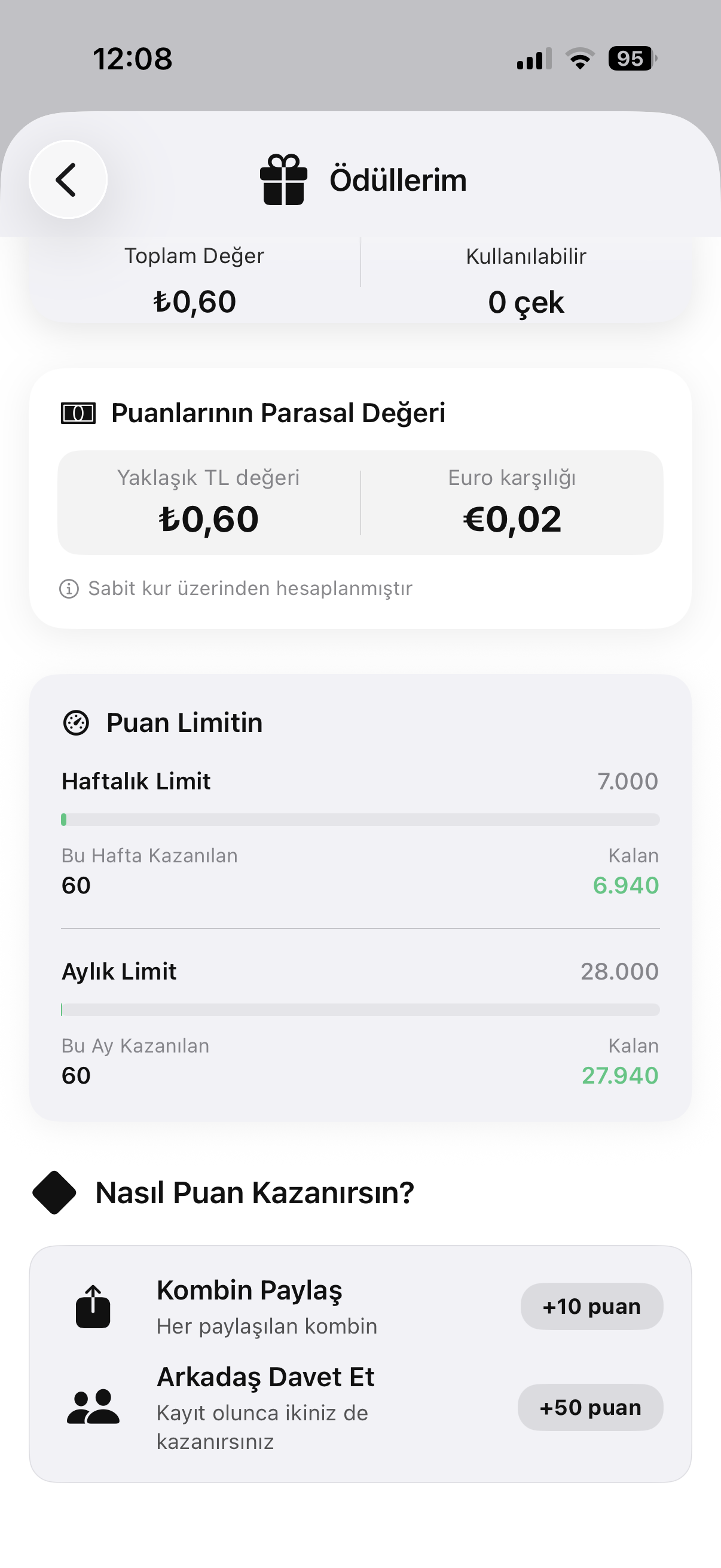 Kombinle ödül ekranı