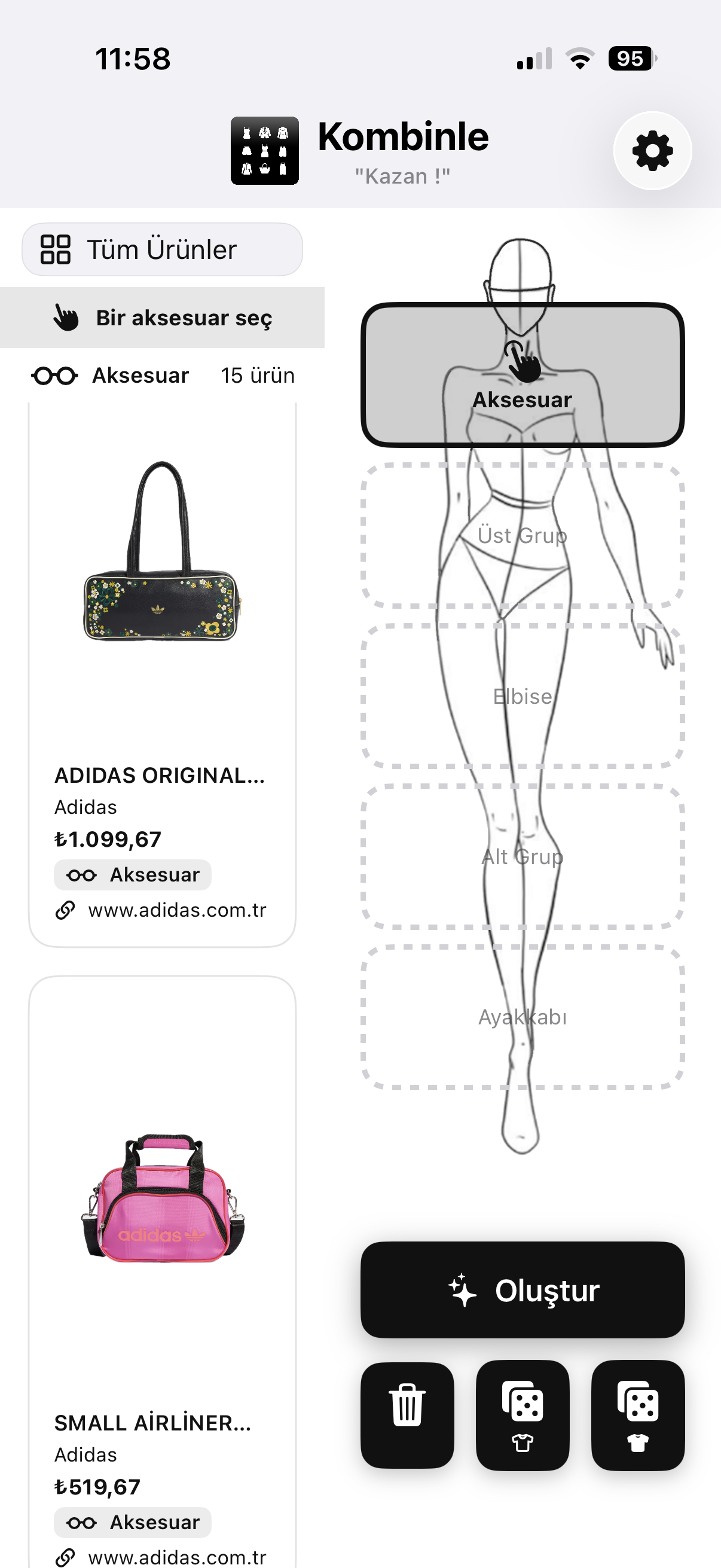 Kategori seçimi ekranı